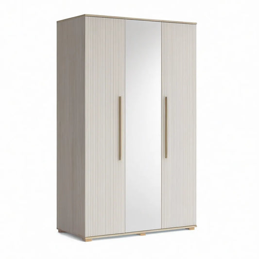 Šatní skříň se zrcadlem 120 × 52 × 200 cm, bílá a světlý dub